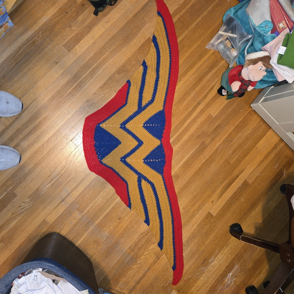 Red and Gold Wing-Shaped‎ Knit Shawl